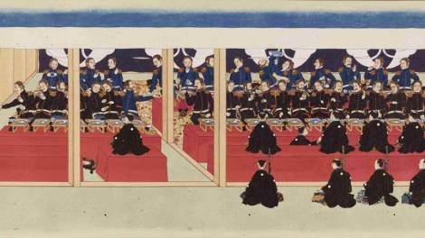 US soldiers visit samurai, 1852, by Japanese artist